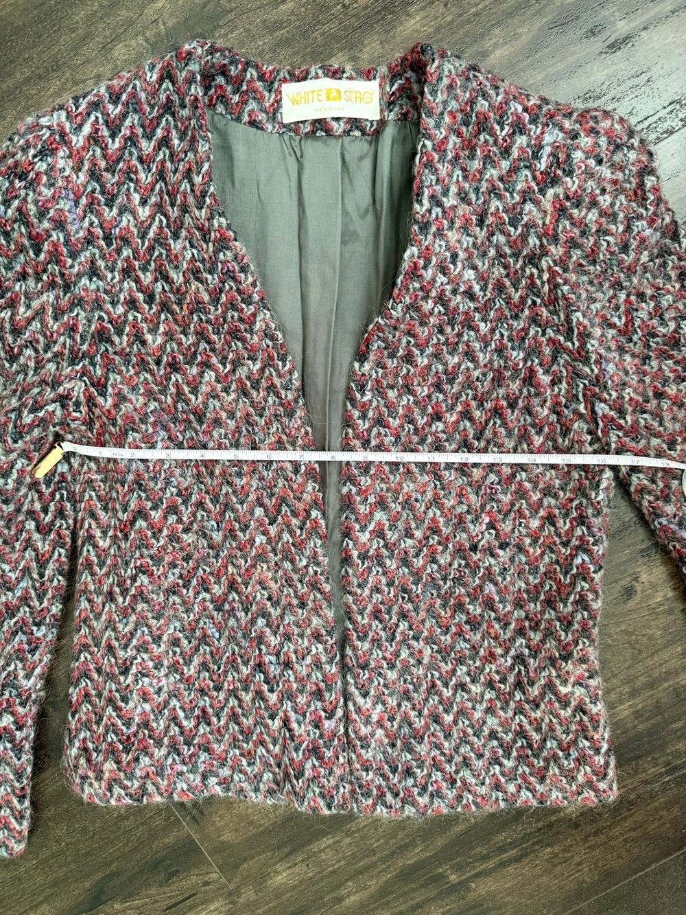 Vintage White Stag Mohair Blend Open Front Jacket Blazer USA Pink Gray Size M - Picture 8 of 10